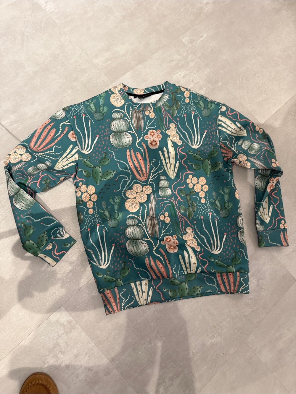 Teal Botanical Print Crewneck Sweatshirt